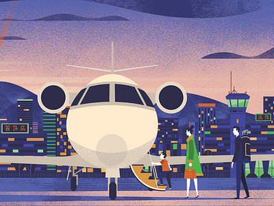 Boarding buildings city family hong kong illustration jet money night plane rich wealth