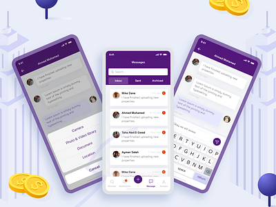 Sale and Rent Property App- Messages screes app design illustration ui ux