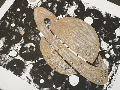 Outerspace letterpress linocut lithography planet space