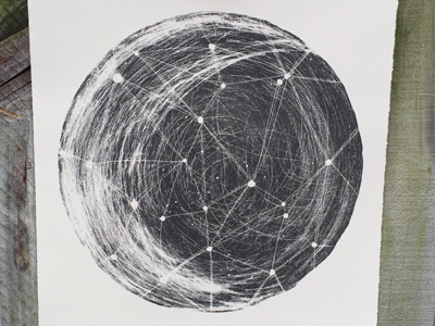 Star Stuff black circle litho lithography moon printmaking reductive stars universe