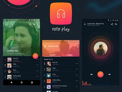 Rato Play android app design ios material mobile music song ui ux