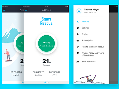 Snow Rescue clean ios map menu mobile navigation drawer rescue snow track ui