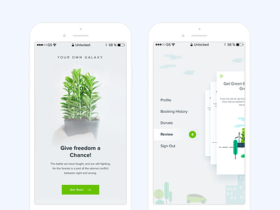 Green City - Onboarding & Side Menu android app city flat green home ios navigation onboarding oxigen side menu task