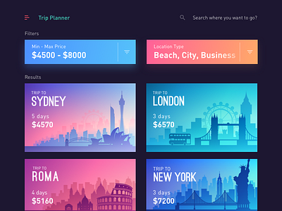 Trips App - Trip Planner color hangout history list london mobile party sydney travel trip trip planner ui
