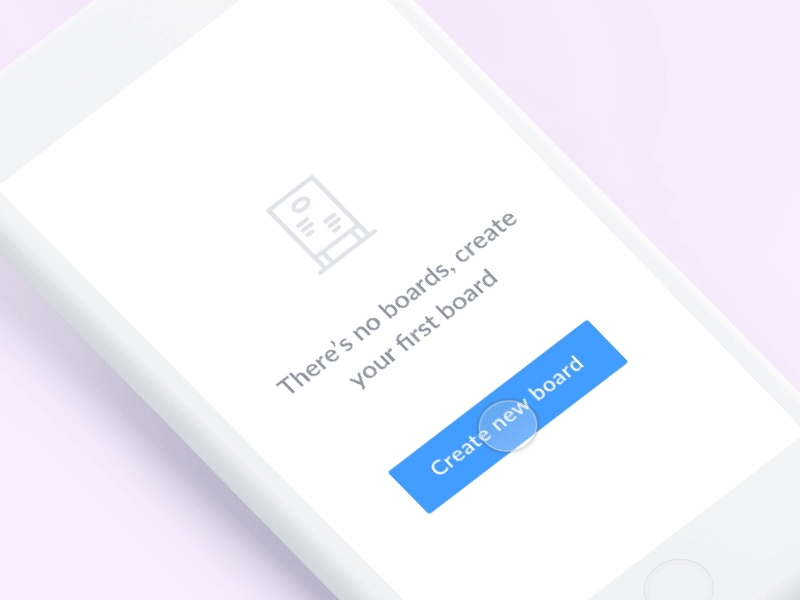 Create new board principle popup navigation create board gif fab event date clean app animation