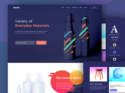 Landing Page - Materials bottles branding container landing page materials stool webpage website