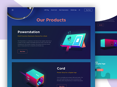 Powerstation - Product page 3d buy now charger cord design desktop electric isometric landing page plug power station product