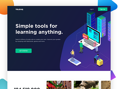 Telziuq - Landing page 3d desktop education isometric knowledge share landing page learning student subject teacher tools web page