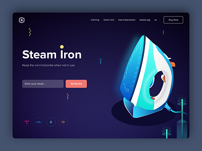 Steam Iron - Powerstation Landing Page 3d buy now charger design desktop isometric landing page phone steam iron