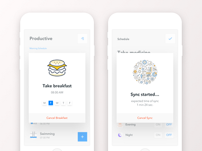 Schedule Planner App - Cancel & Sync Schedule breakfast planner popup productivity schedule sync task