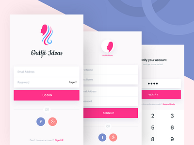 Outfit Ideas - Signup, Login and Verification Screen