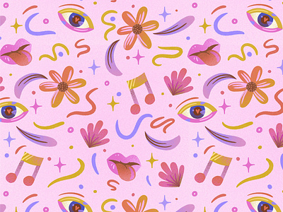 Playful Pattern Illustration art for products cute florals digital illustration eye pattern fun fabric lettering mouth pattern pattern pattern design playful art psychedelic art surface pattern tongue out