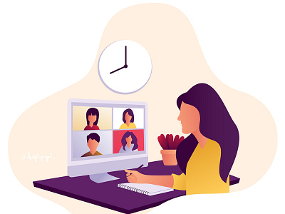 video conference art conference design e learning education flatdesign illustration it meeting minimaldesign student illustration ui ux vector womanillustration