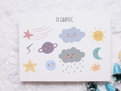 cute sky set for craft or pattern