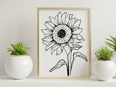 Sun Flower Line Art Graphic Illustration