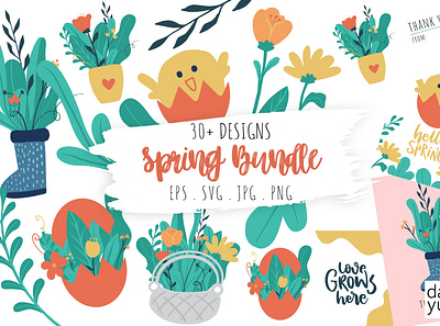 Spring Collections Graphics SVG Bundle botanical clipart crafting easter easter egg flower bouquet flower illustration flowers illustration nature spring t shirt