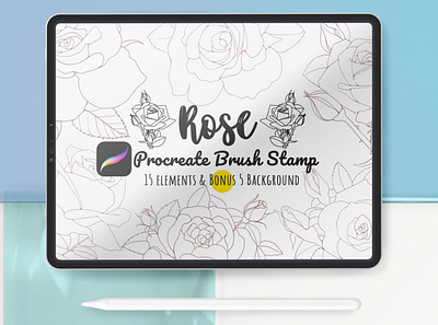Procreate Brush Stamp Set 15 Rose Flower brush stamp flower line art line art procreate procreate art procreate brushes product design rose rose line art stamp