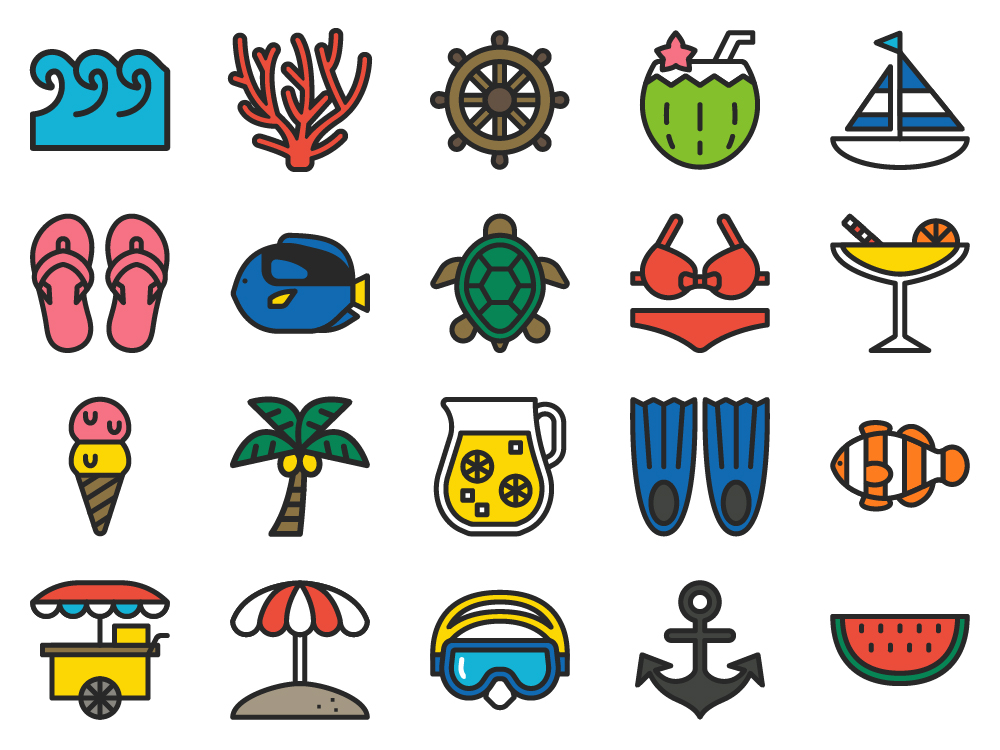 Filled-outline Style Summer Icons Set by Rena Shin on Dribbble