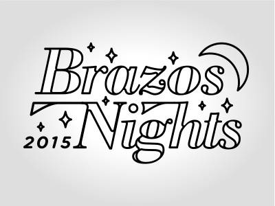 Brazos Nights Logo bodoni brazos evening gotham logo moon nights stars texas waco