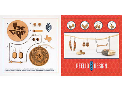 Peelio Sales Sheet Cover coaster cuff links engraved jewelry laser laser burn minimal ornament texas waco wood