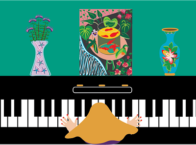 Piano and Matisse flowers gold fish illustration illustrator magazine illustration matisse music music illustration pianist piano still life vector art