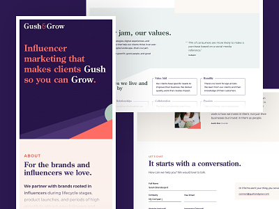Gush & Grow – Website Details colorful components homepage influencers layout marketing minimal small business web design web typography