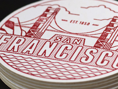 San Francisco Coaster city coaster illustration inked letterpress line art lines print product san francisco texture west coast