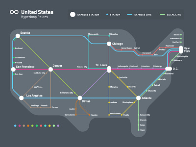Hyperloop Map - Dark Mode abstraction dark mode data visualization hyperloop hypothetical map subway transportation united states