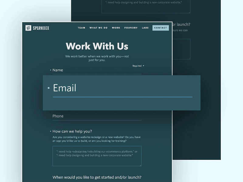 Sparkbox - Contact Form Animation