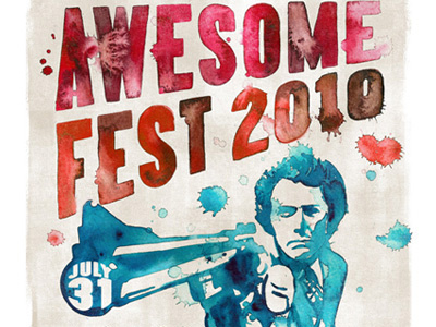 AwesomeFest 2010 Poster awesomefest bike clint eastwood dirty harry event poster film illustration linzi linzi rigsby tattoo watercolor
