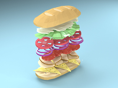 Low Poly Sandwich 3d exploded food hoagie illustration low poly sandwich sub