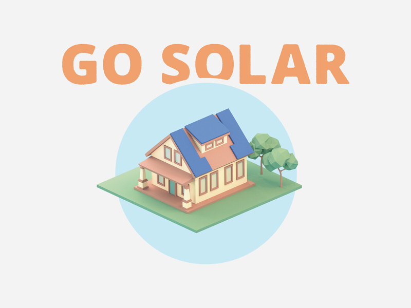 Go Solar low poly house solar panel trees