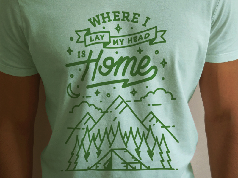 Ink & Ales: Camping Tee illustration wilderness banner typography script camping forrest trees clouds stars mountain tent
