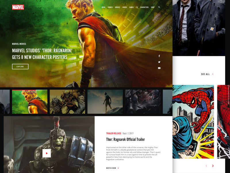 Marvel Landing Page website hulk marvel studios ragnarok thor spiderman spider-man marvel