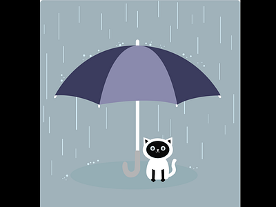 Cat under the rain art cat design flat illustration illustrator rain ui umbrella vector web