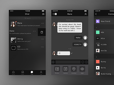 Dark theme Chat box app app design chat chat box contact dark interface voice