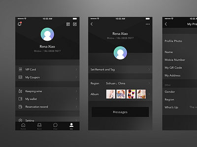 Dark theme | Profile app dark design interface ios line icon me profile