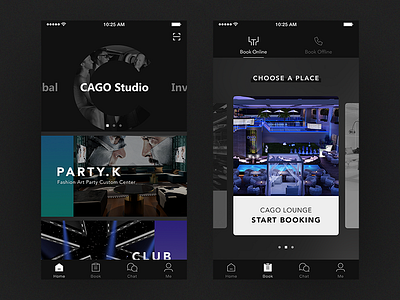 Cago Studio | app design app booking club design gradient interface ios party ui