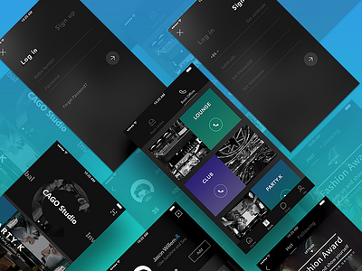 Cago Studio App Design app black booking chat club design gradient interface ios party ui