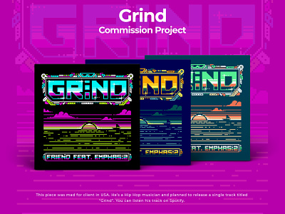 Commission Project - Album Art "Grind" 8bit album artwork cover art digital art graphic design hip hop illustration music art pixel art retro shakaw sunset