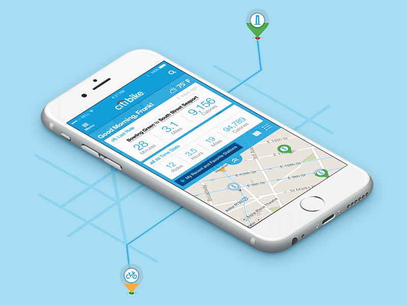 Quick Mobile Dashboard app citibike map mobile transportation ui ux