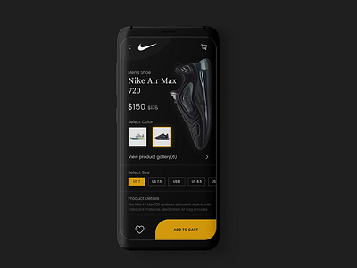 Nike App UI design concept adobe photoshop adode xd app design daily ui designinpiration dribble nike nike air max ui ui design uiux
