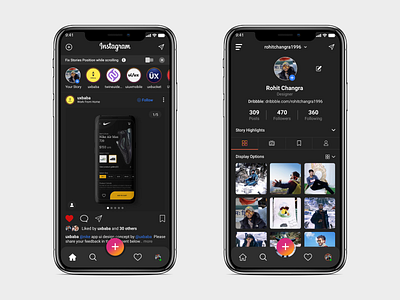 Instagram Dark Theme UI Design Concept adobe xd app design daily ui design designinpiration dribble instagram ui ui design uiux user interface design