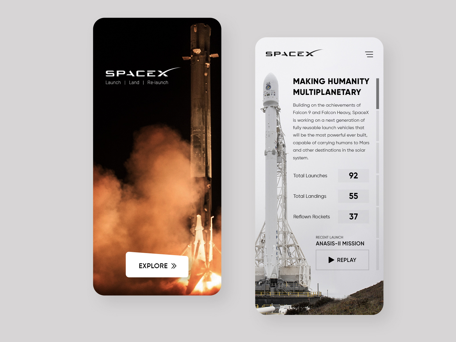 SpaceX App Design Concept by Rohit Changra on Dribbble