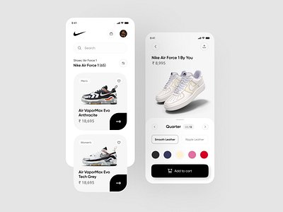 Nike App Design Concept app design daily ui designinpiration dribble minimalist nike nike air nike air max nike shoes ui design uiux user interface design