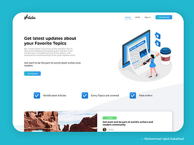 UI UX Design of Articles Website design interaction design landing page mobile ui mockup ui ui ux uidesign ux web design