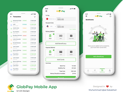 GlobPay Mobile App UI UX Design