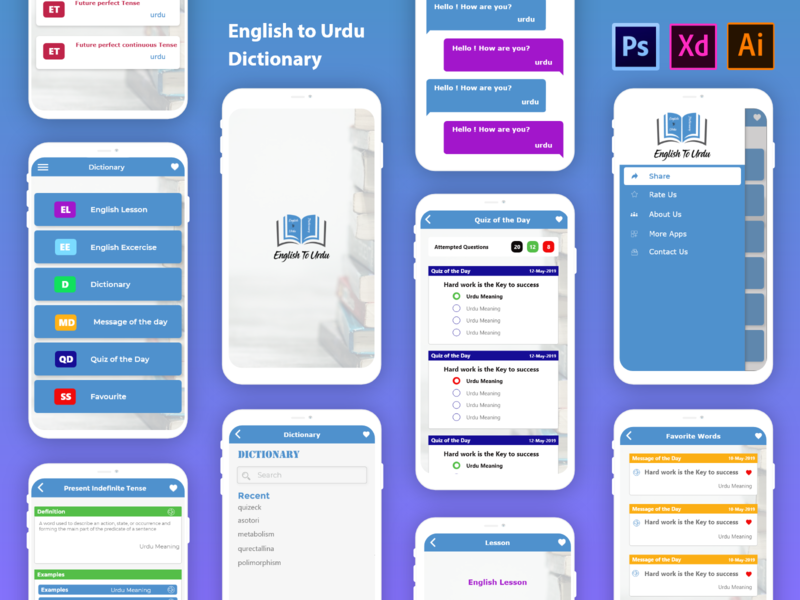 Mobile Mockups For Dicionary App By Muhammad Iqbal Kakakhail On
