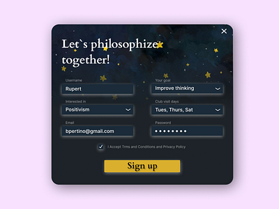 Sign up modal for the philosophical club