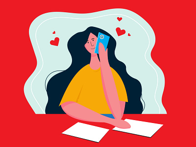 Young Girl Talk Over Phone #Flat Illustration bangladesh character design flat illustration illustration illustration art minimalism vector